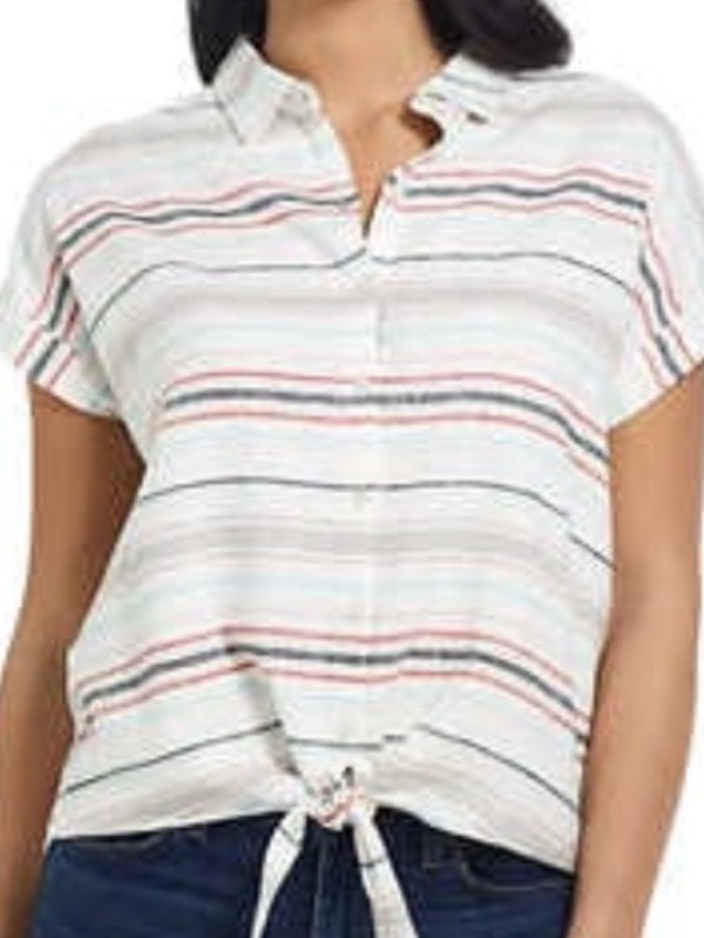 Weatherproof Women’s Short Sleeve Tie Hem Stripe Top Size Large, XL, XXL NWT